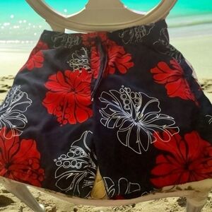 Merona swim trunks navy blue red white Med 3 pockets in great shape cool look 🏝️